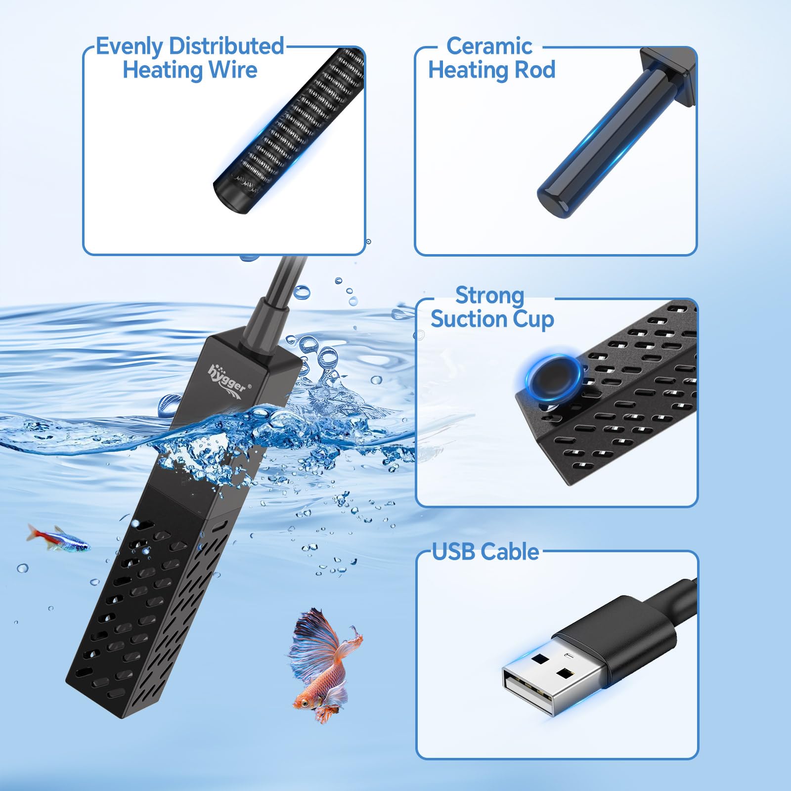 Hygger preset 78F temperature for reliable tropical fish warmth.