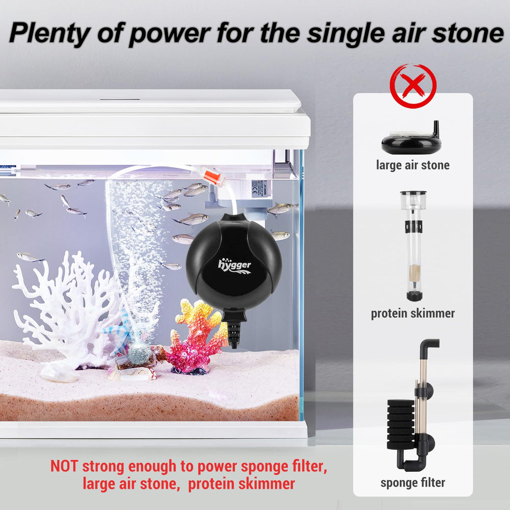 Hygger Quiet Mini Air Pump in aquarium; gentle aeration for small setups