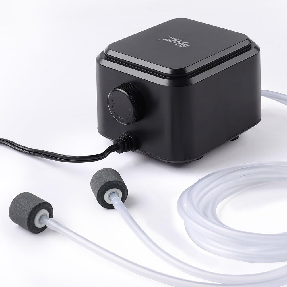 hygger quietest aquarium air pump with two outlets delivers steady bubbles for improved aeration