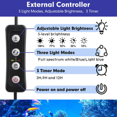 Hygger reef light color spectrum close-up highlighting royal blue and white LEDs for color pop.