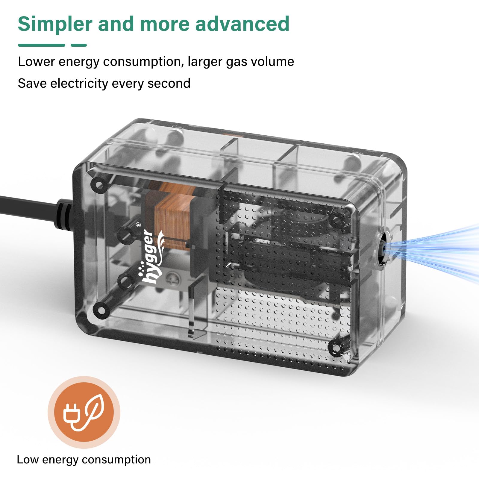 Hygger see-through air pump in an aquarium setup for modern décor and calm aeration.