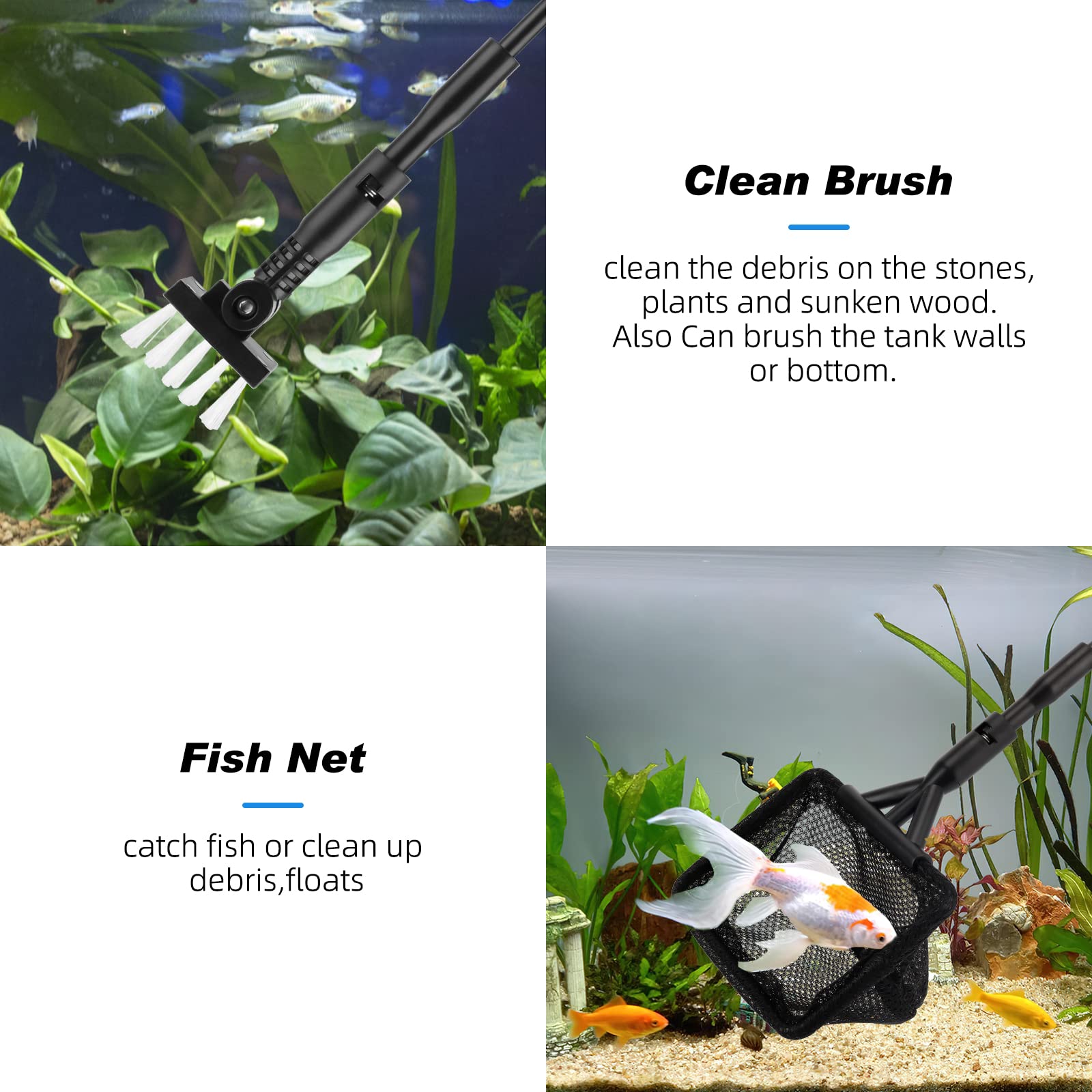 Hygger small fish tank cleaner net safely captures fish during routine cleaning
