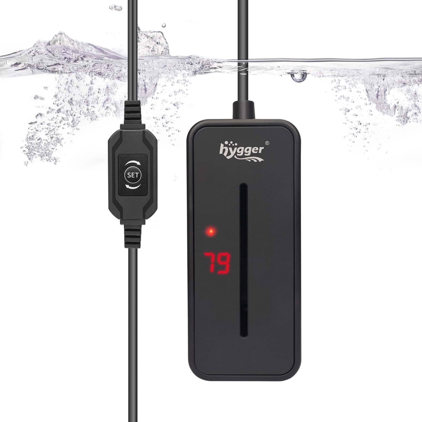 Hygger small submersible heater 100W front view for compact tanks with quiet operation.