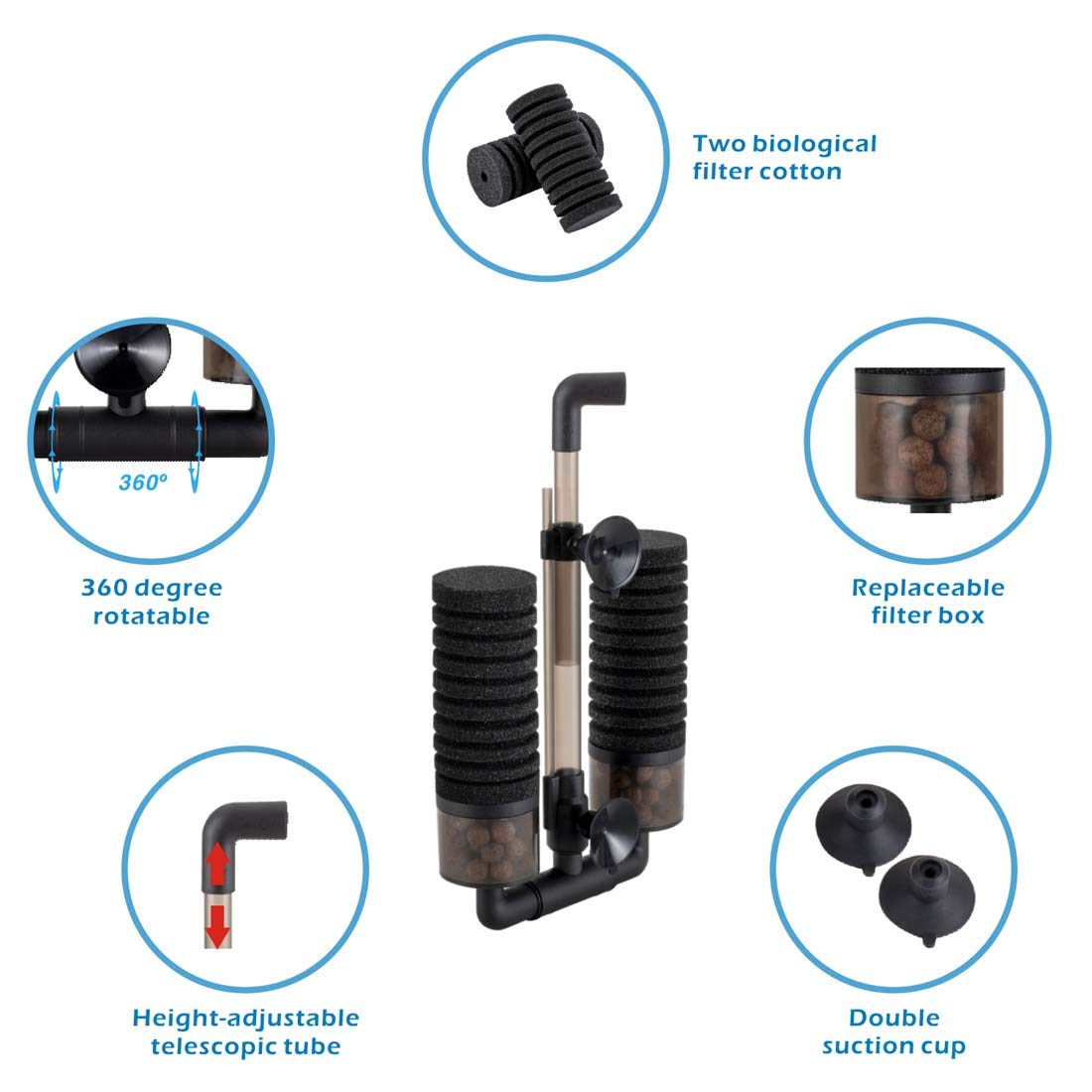 Hygger sponge-filter ceramic-balls compartment supports robust chemical filtration for clearer water.