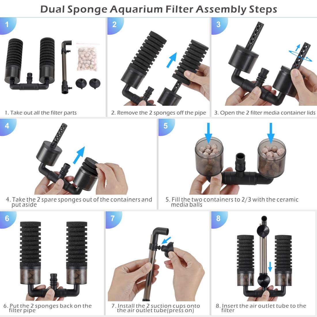Hygger sponge-filter compact-size captures small tanks ideal for 10 to 40 gallons.