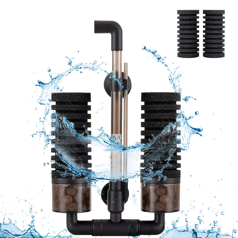 Hygger sponge-filter front view highlights compact design improving aquarium clarity with gentle filtration.
