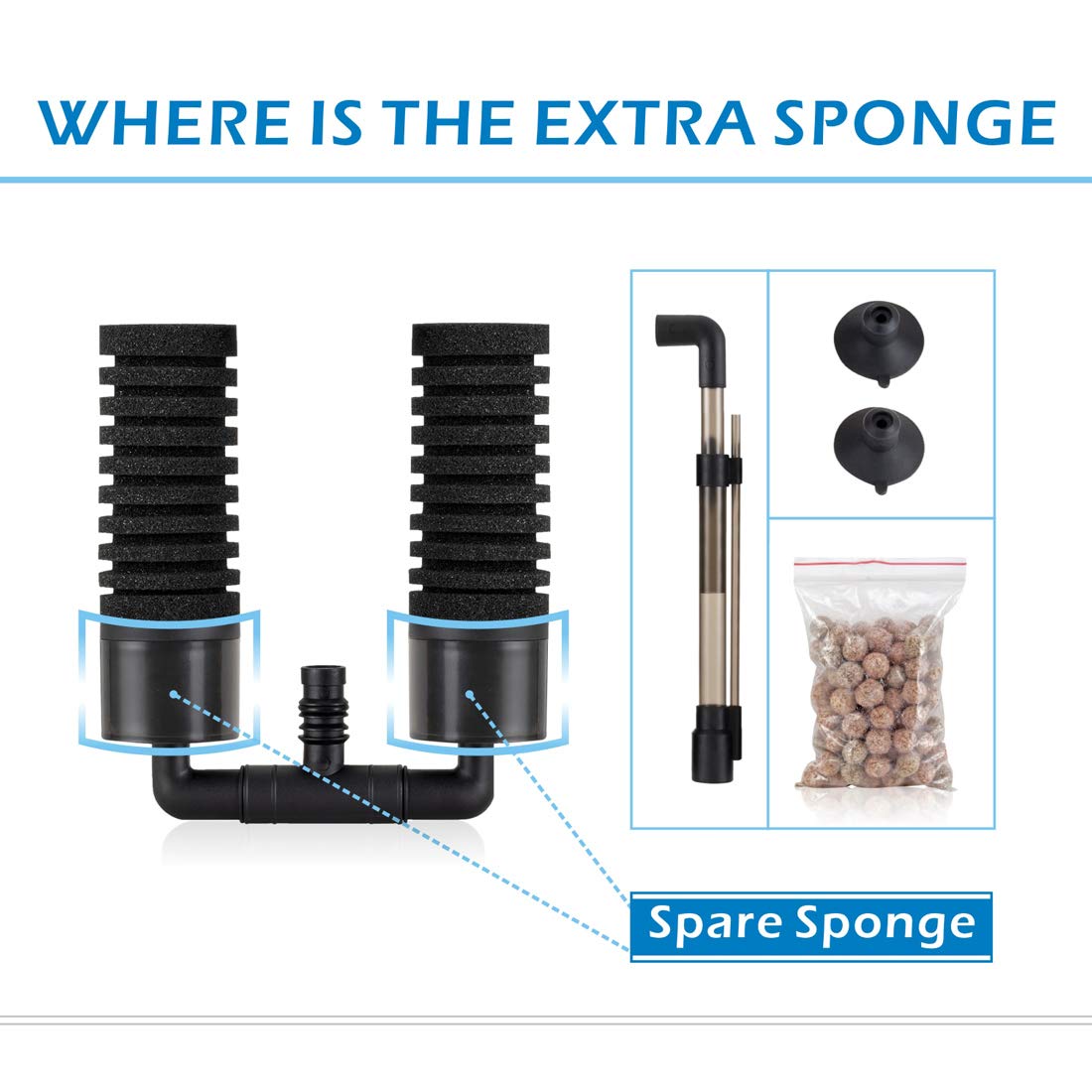 Hygger sponge-filter multi-media shows four biochemical sponges for enhanced water polish.