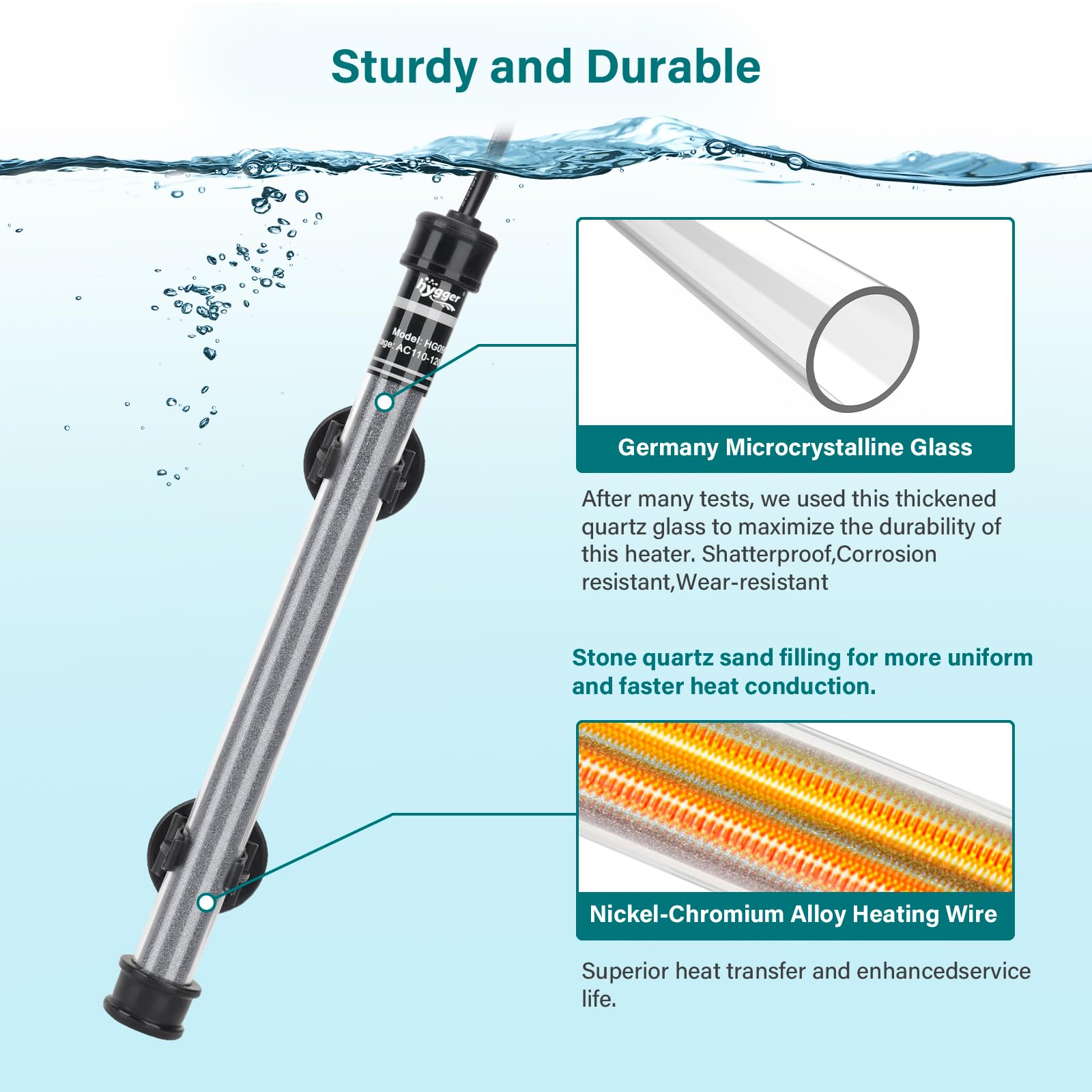 Hygger submersible heater overheating protection keeps water safe at high temps.