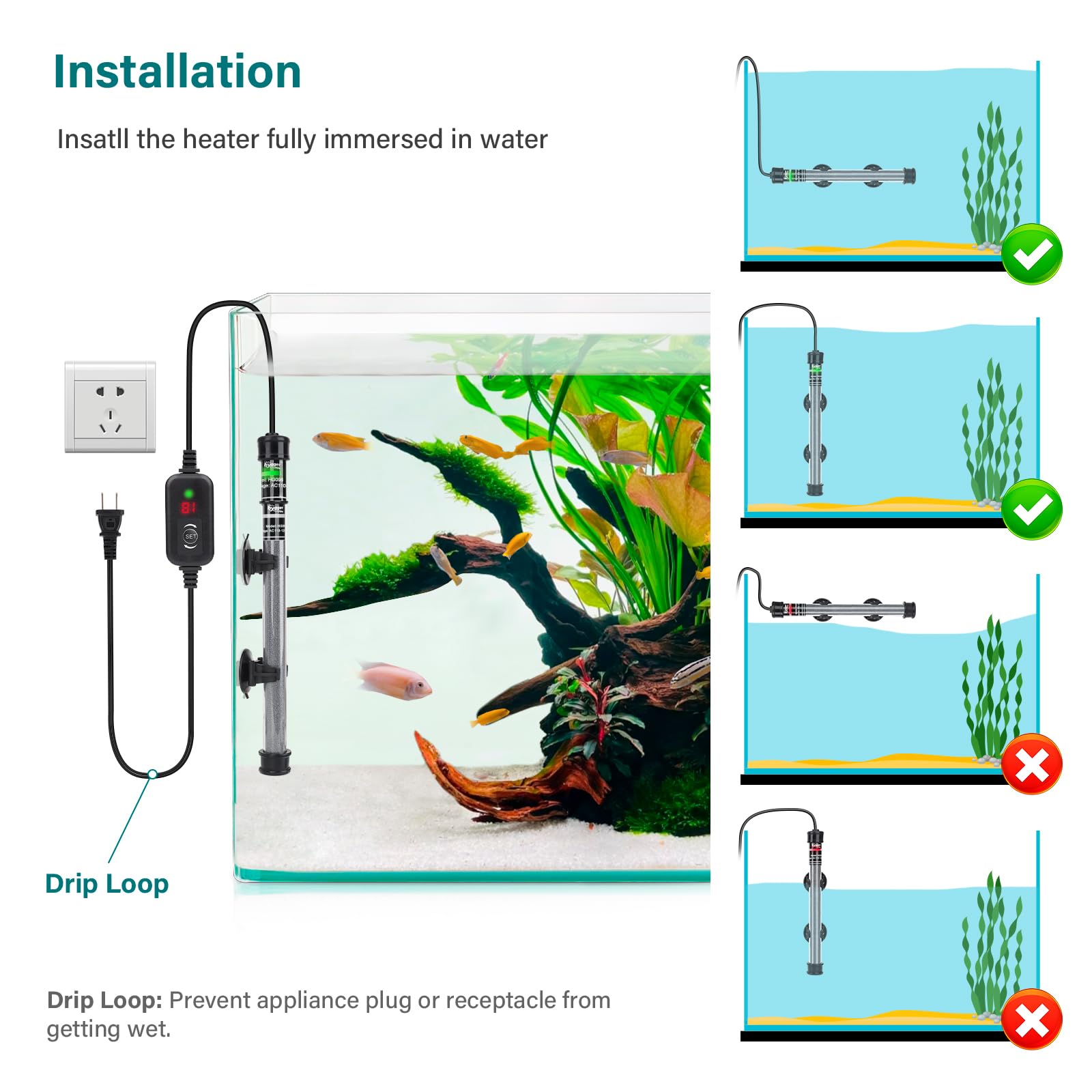 Hygger submersible heater precise temperature setting supports stable aquariums.