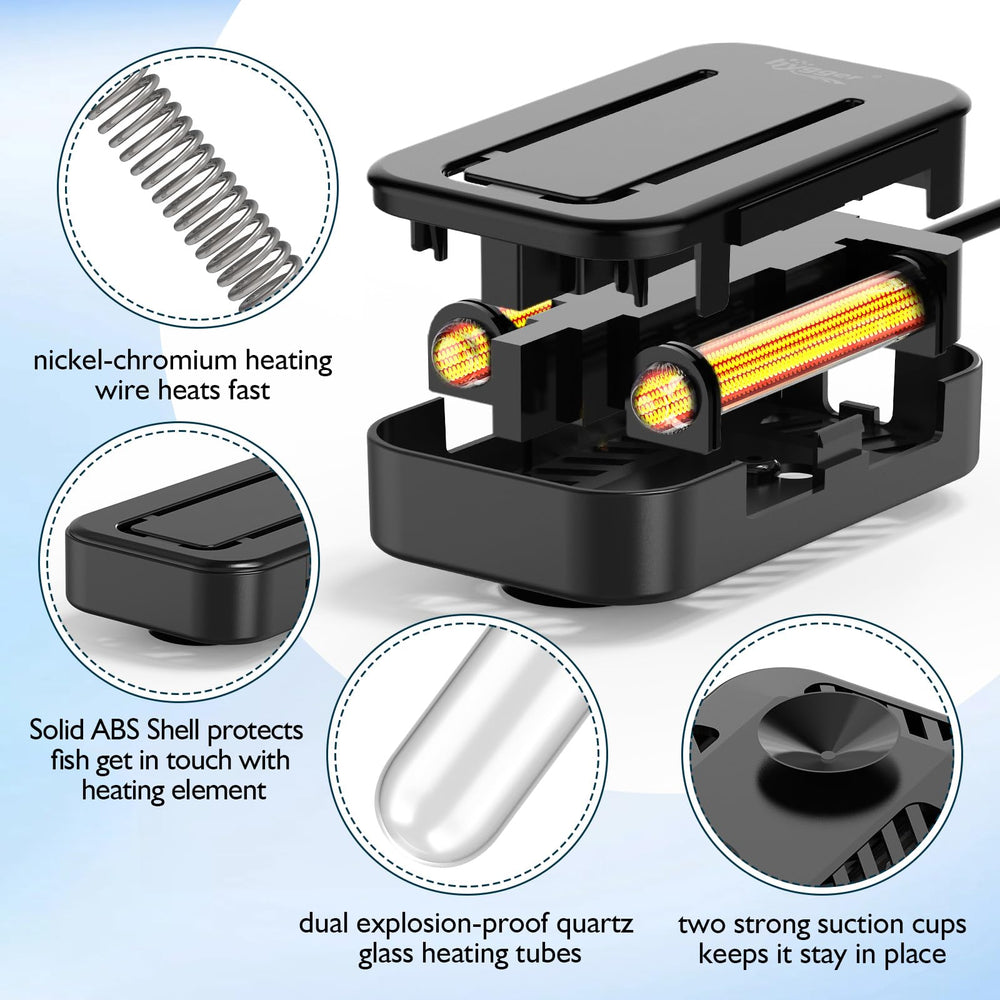 Hygger submersible heater submerged in tank maintains steady aquarium warmth.