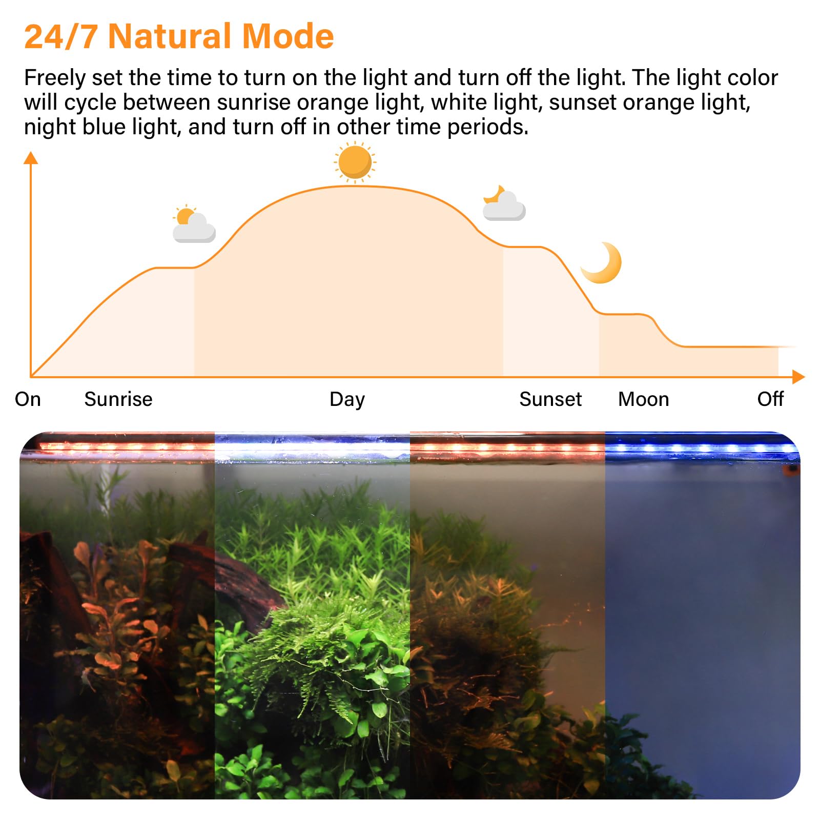 Hygger submersible LED aquarium light full-spectrum view emphasizes plant and fish color