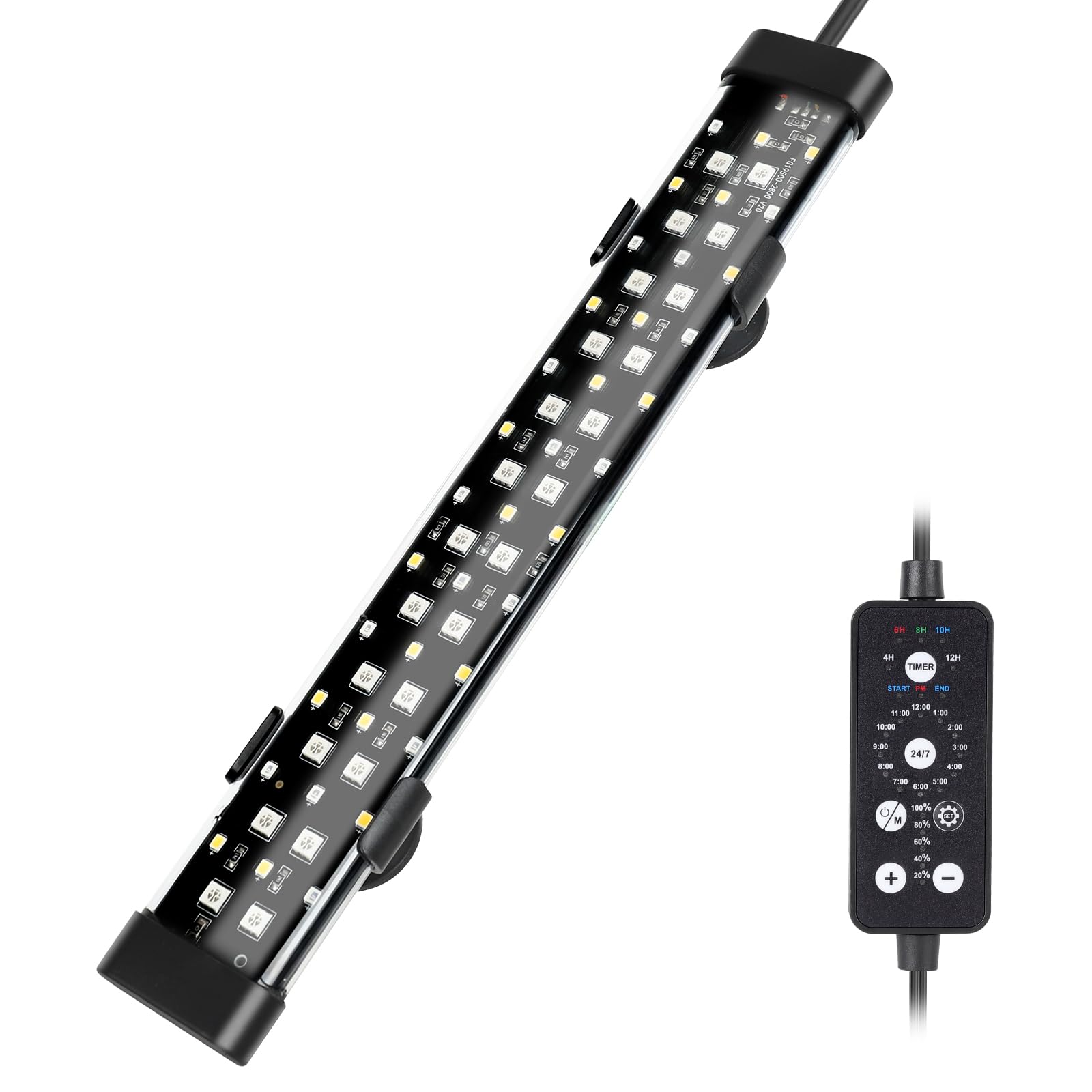 Hygger submersible LED light in-water full-spectrum illuminates vibrant aquarium scenes.