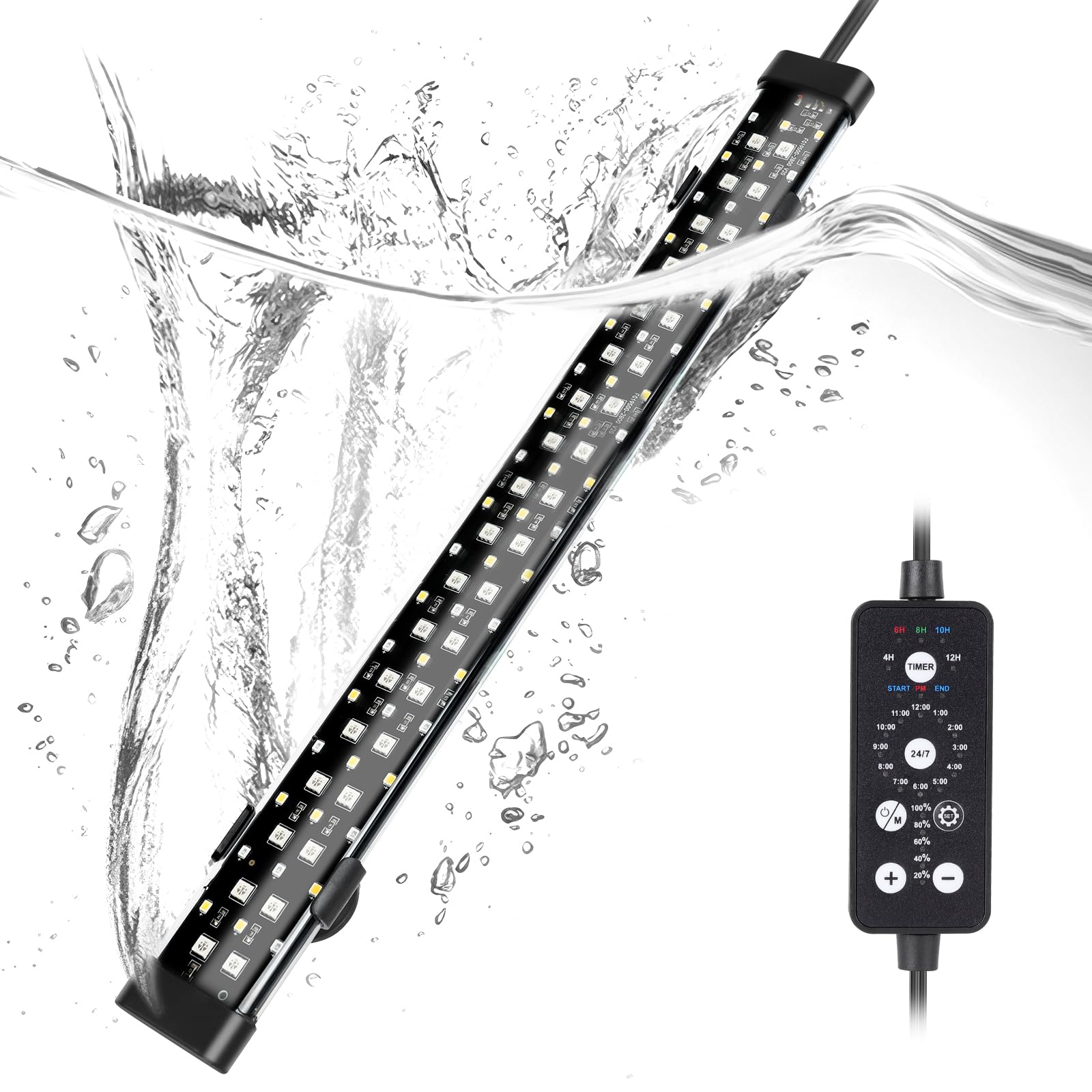 Hygger submersible LED light with five LED rows delivers vivid colors and enhanced tank visuals.