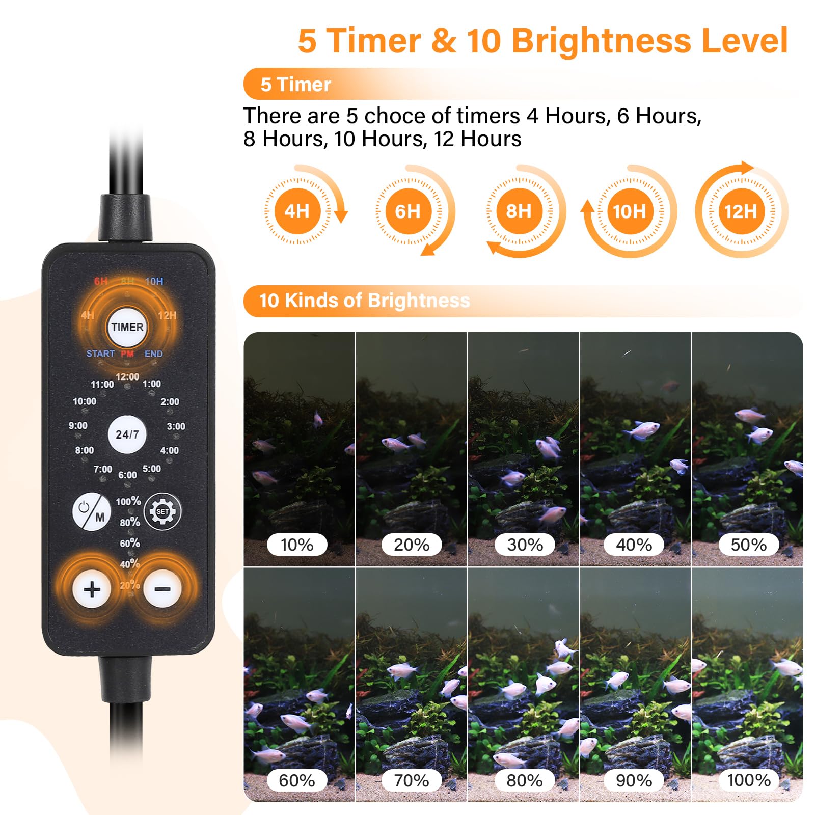Hygger DIY mode highlights customizable time, brightness, and color choices for personalized scenes.