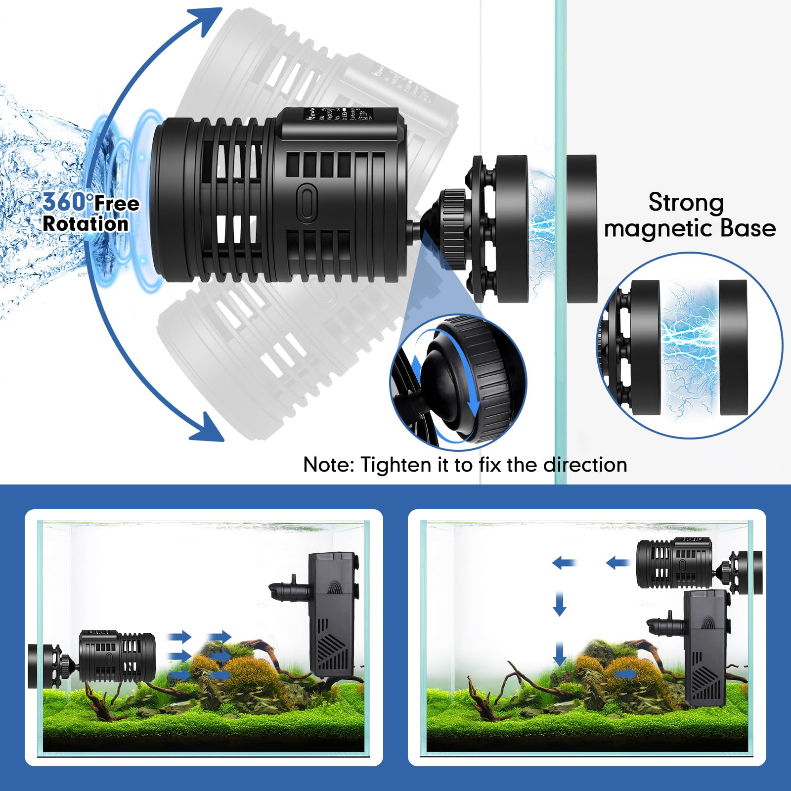 Hygger submersible pump with silicone pads for silent tank use.