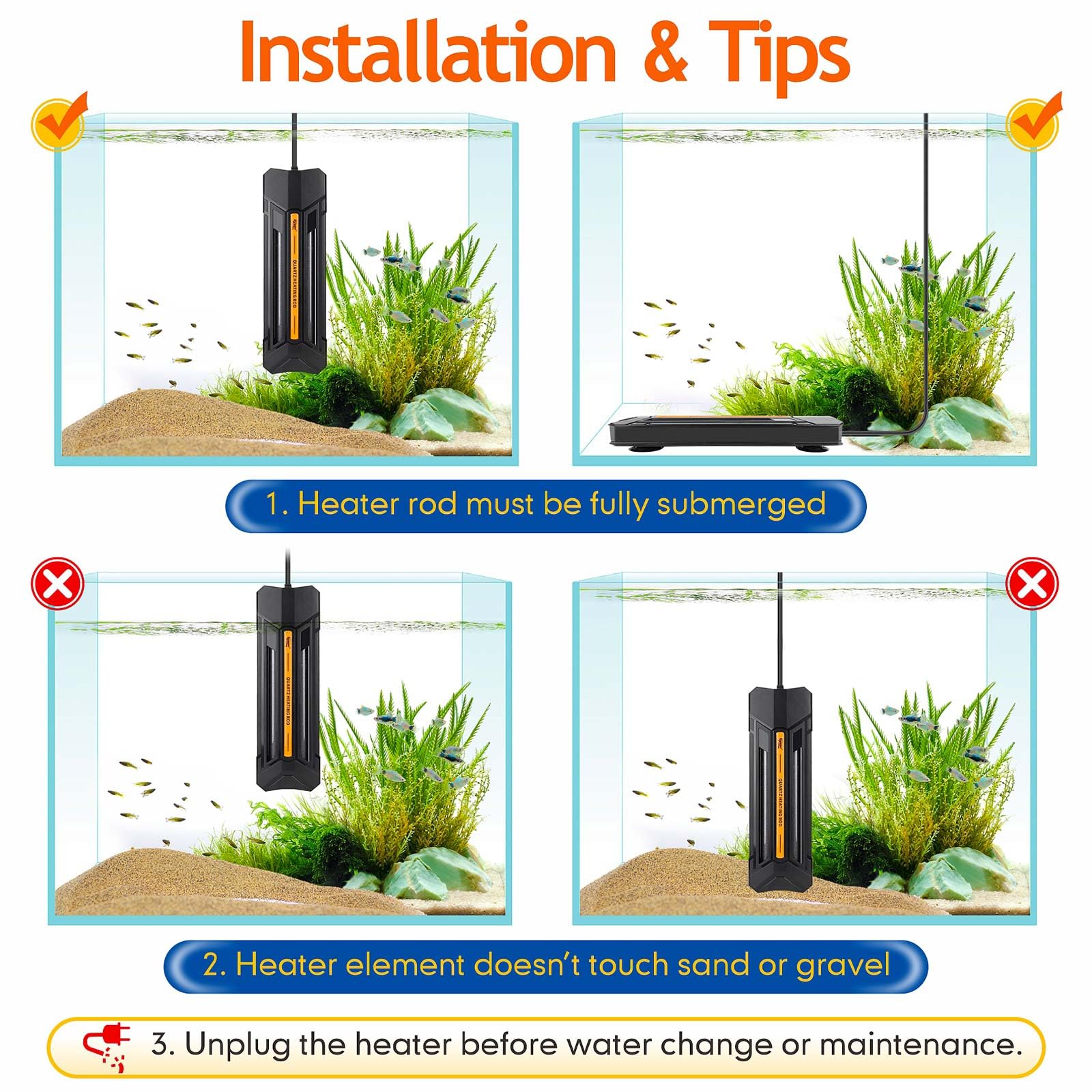 Hygger temp-adjustment-buttons allow precise range setting from 59 to 93 Fahrenheit.