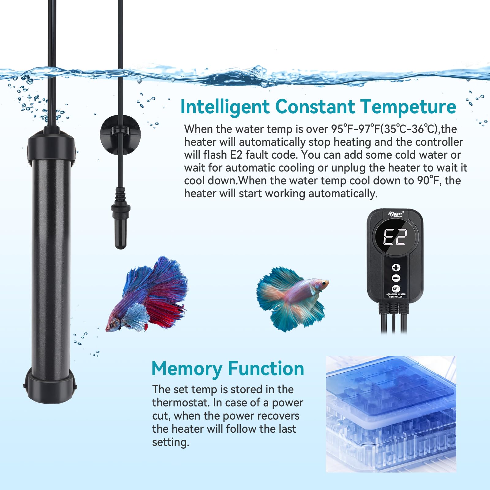 hygger temperature probe with suction enables external control without tank access