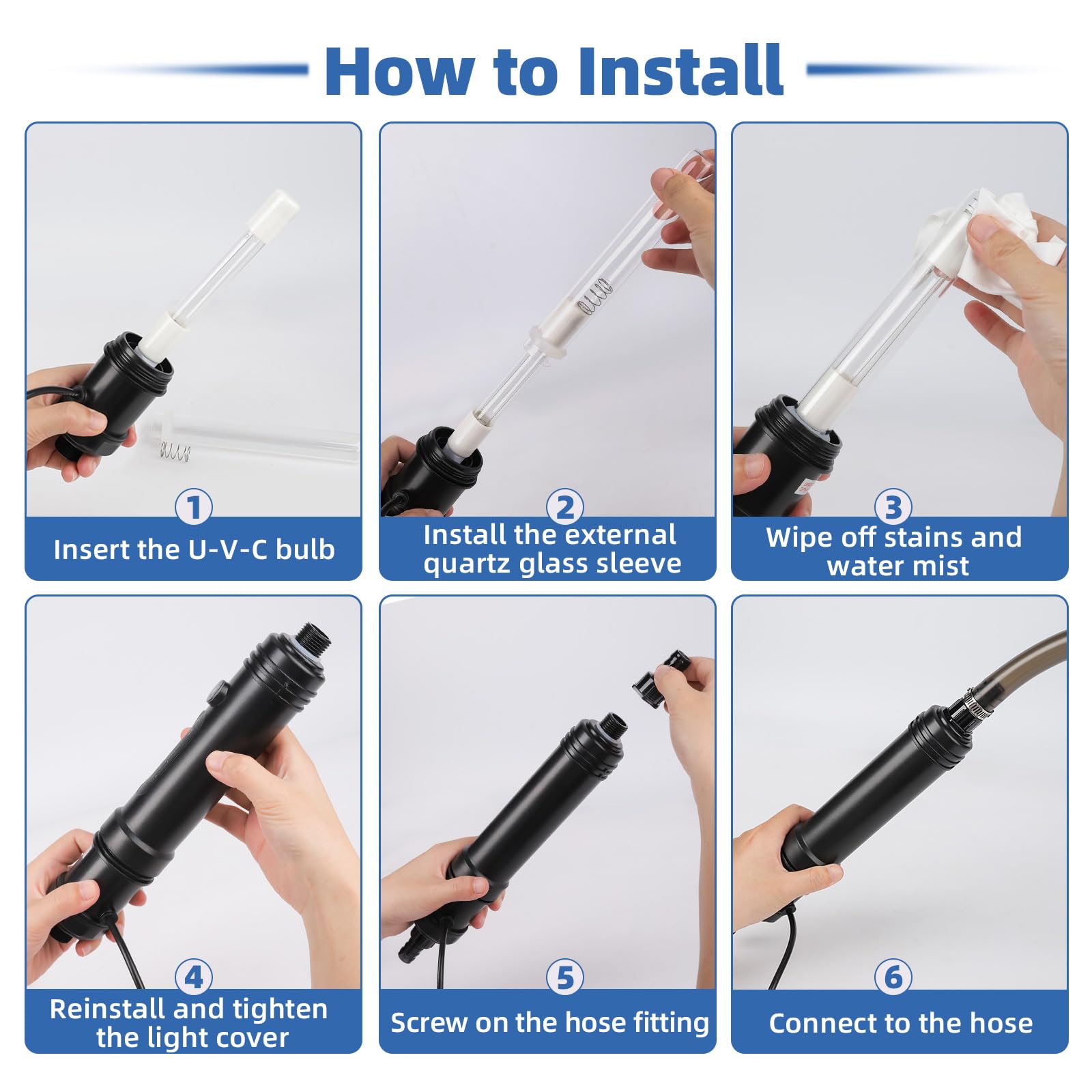 hygger U-V light package includes clamps and fittings