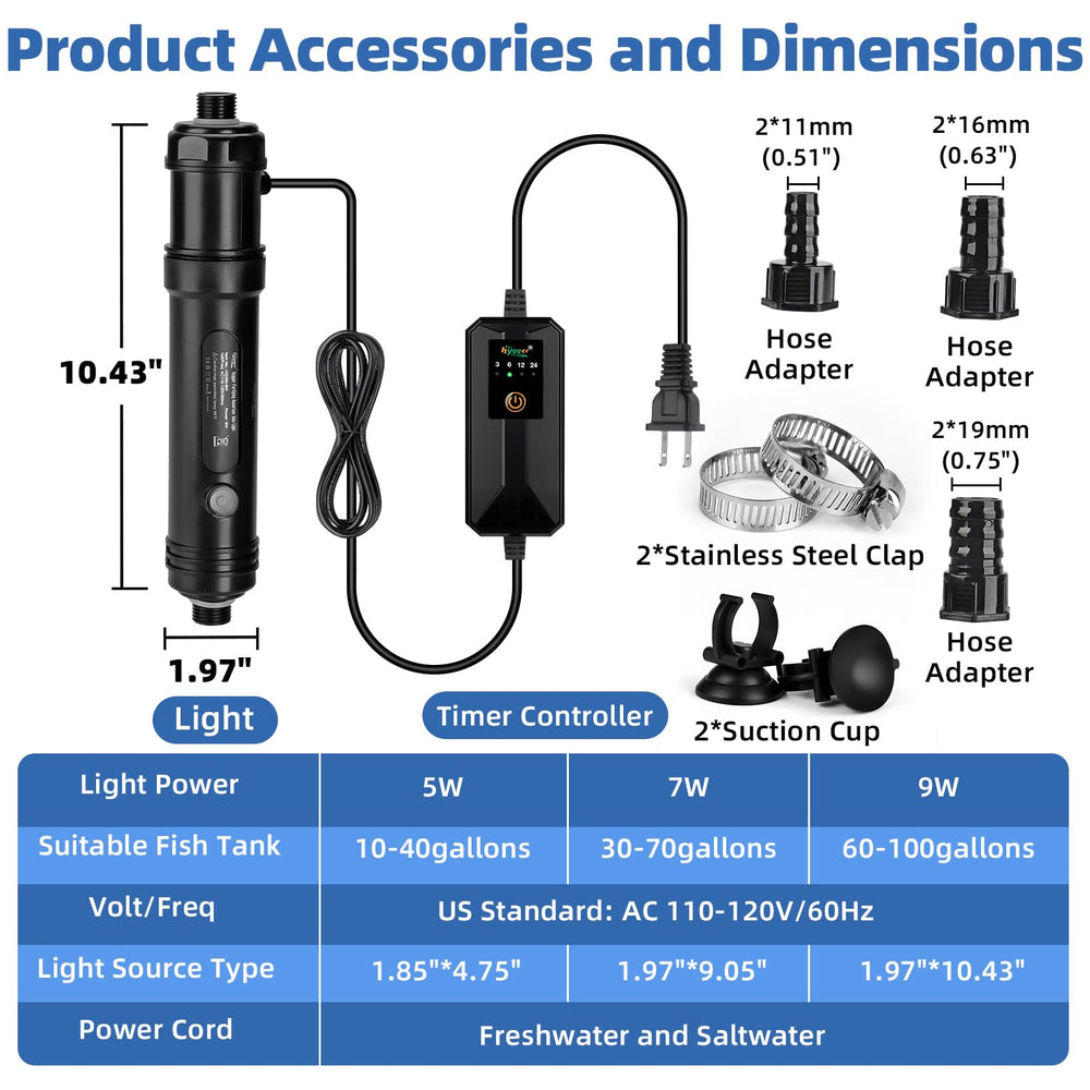 hygger U-V light includes suction cups for versatile placement