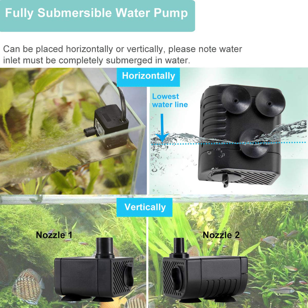 Hygger Ultra Quiet 53GPH pump dual-nozzle setup offers flexible routing.