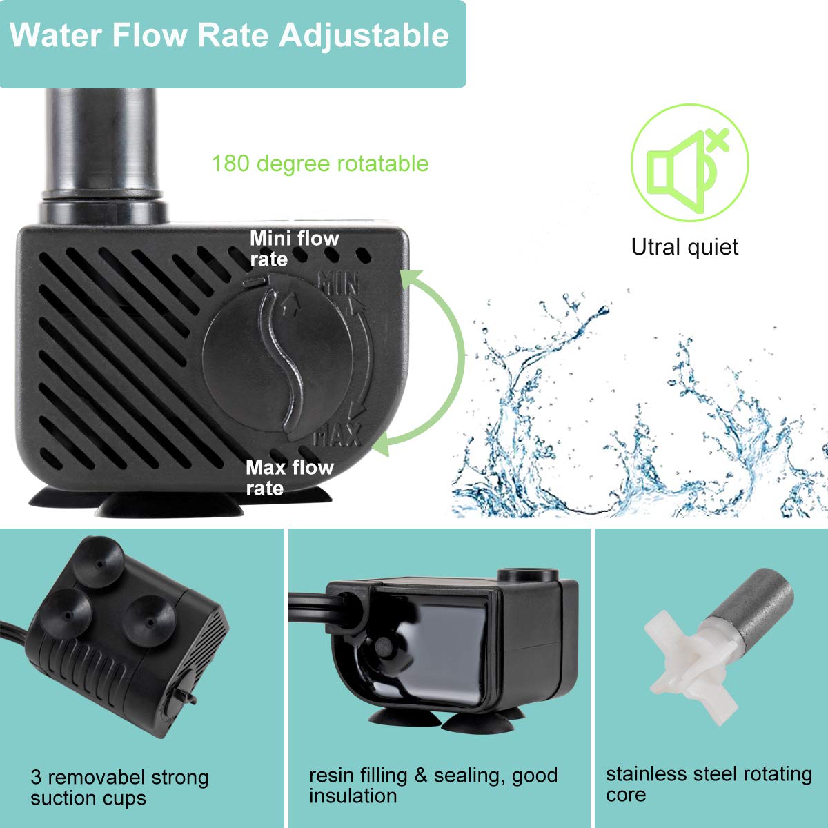 Hygger Ultra Quiet 53GPH pump submerged in aquarium demonstrates safe underwater operation.
