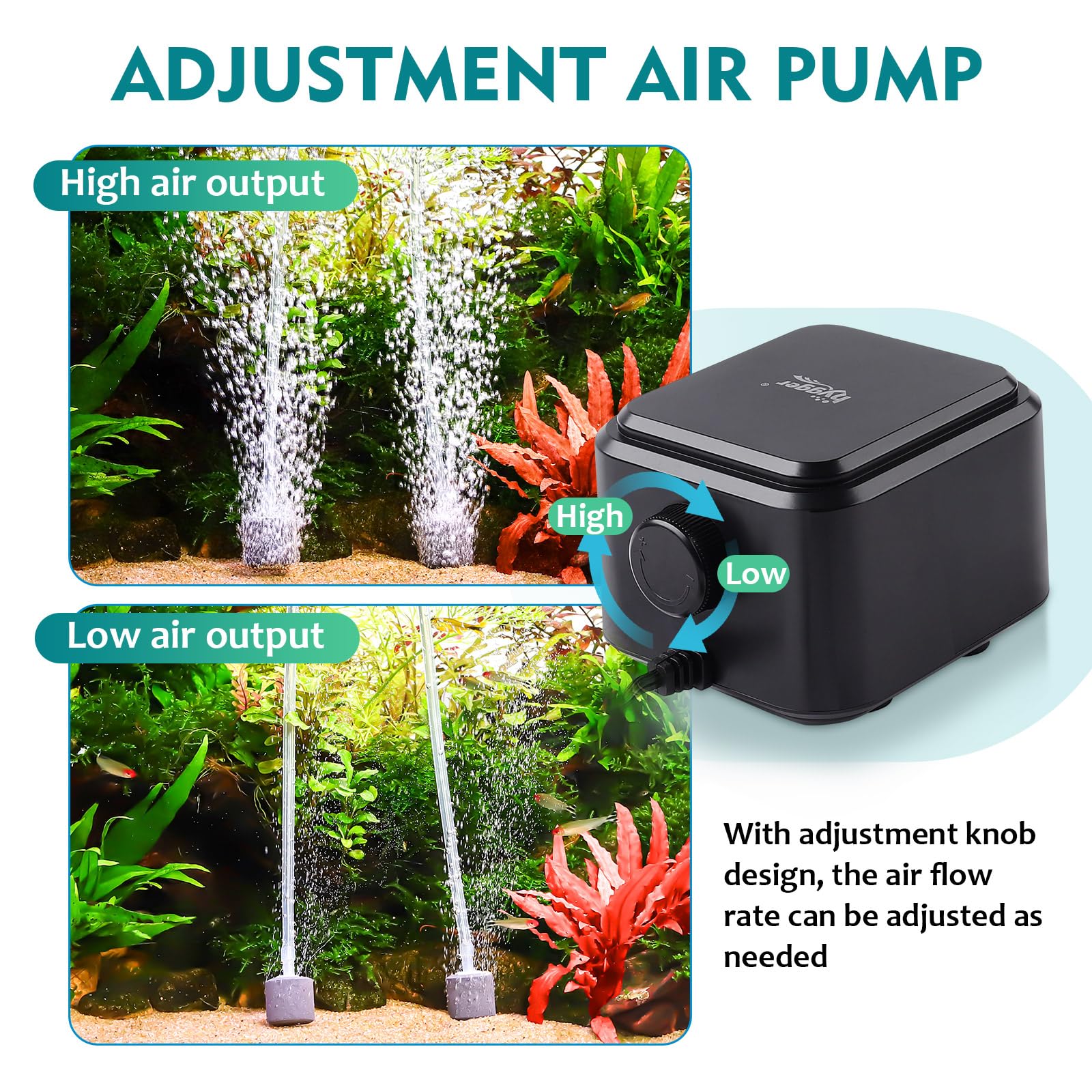 hygger ultra silent aerator with six-step design minimizes vibration and noise during operation