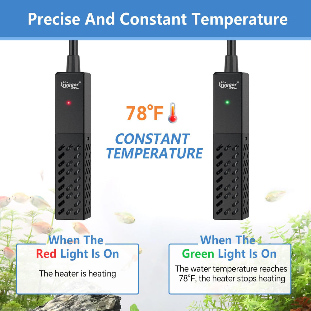 Hygger upgraded ceramic heating rod for even heat distribution.