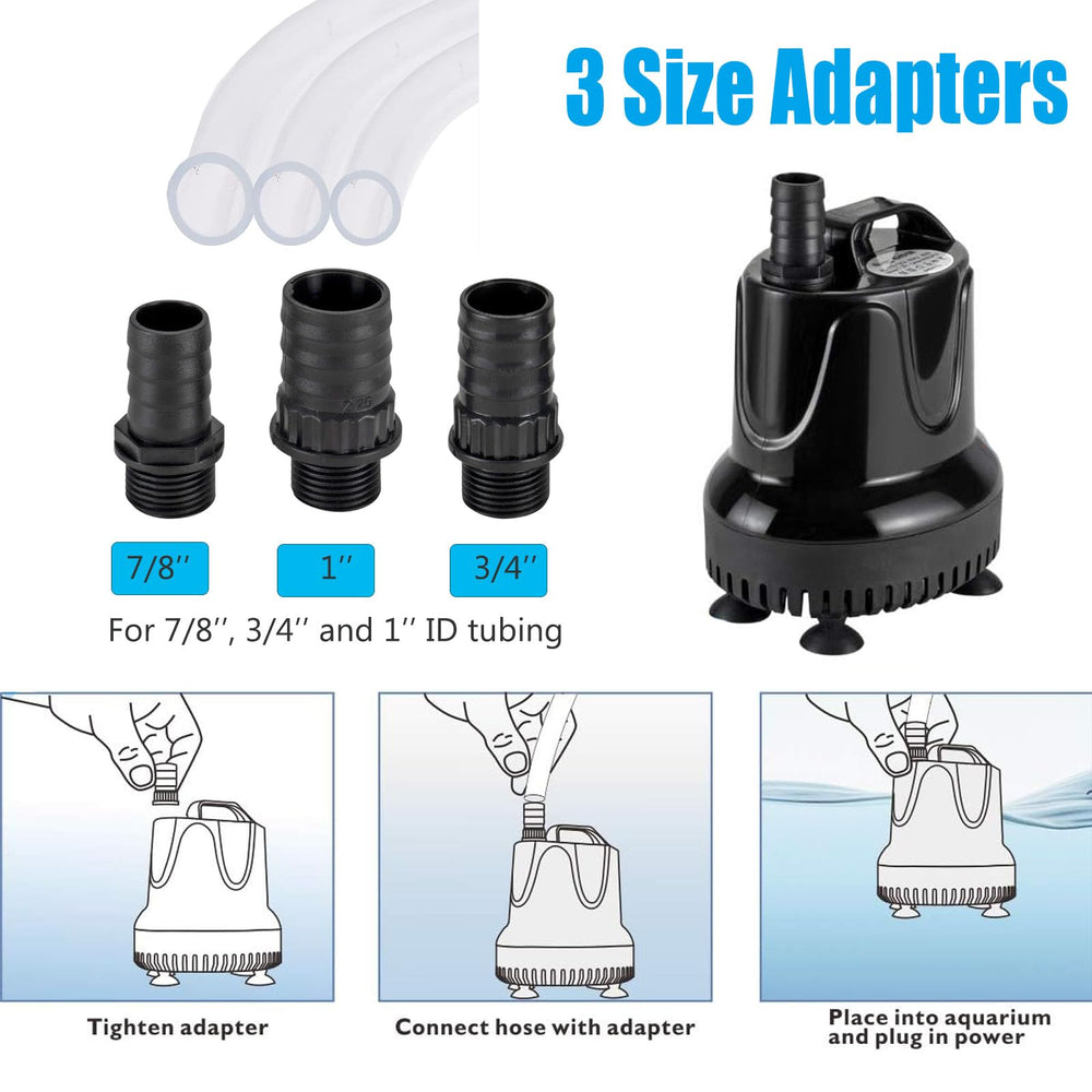 hygger water-transfer pump with adaptors demonstrates flexible connections for tanks and hydroponics