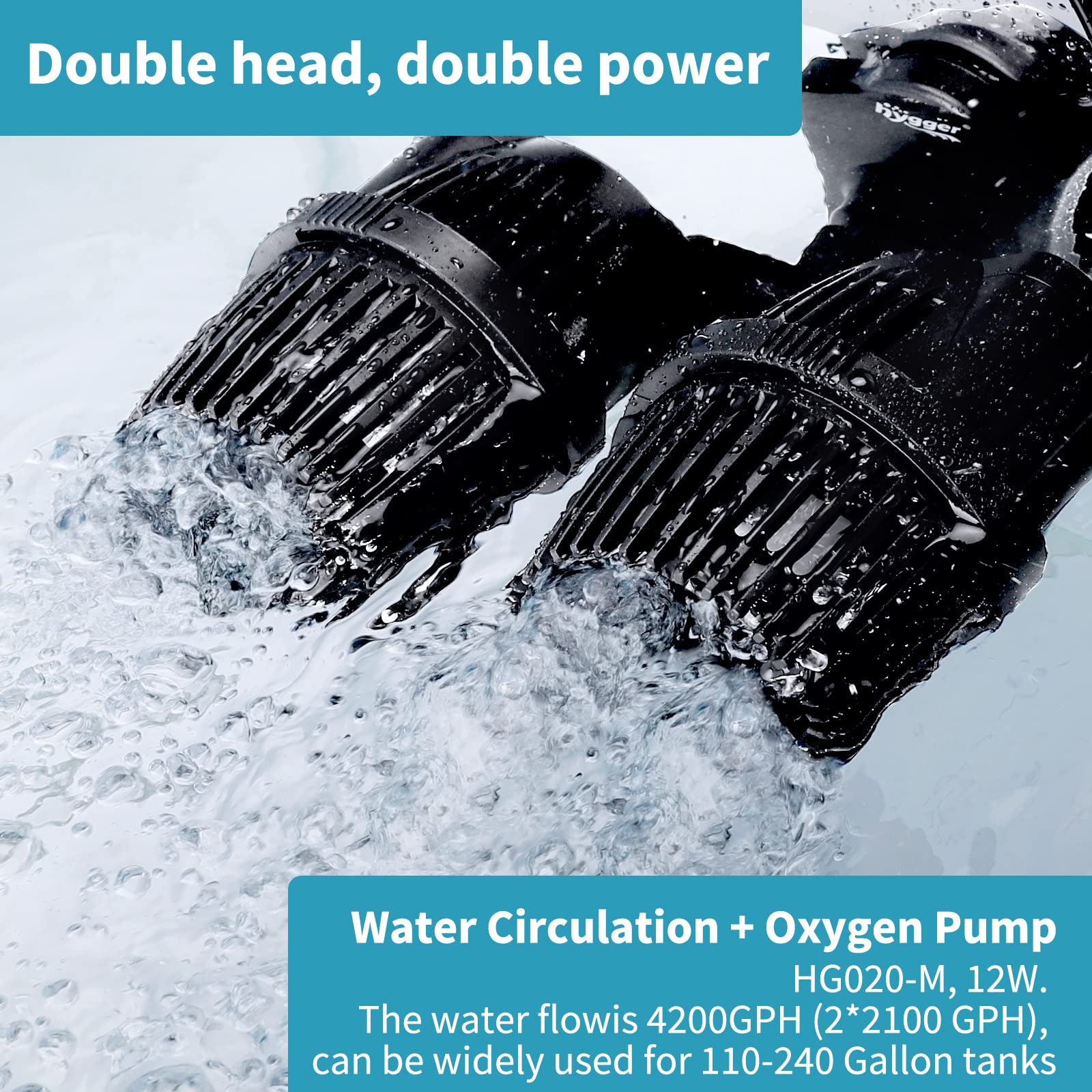 Hygger wave-maker with 360° rotation promotes flexible water movement in 110-240 gal tanks.