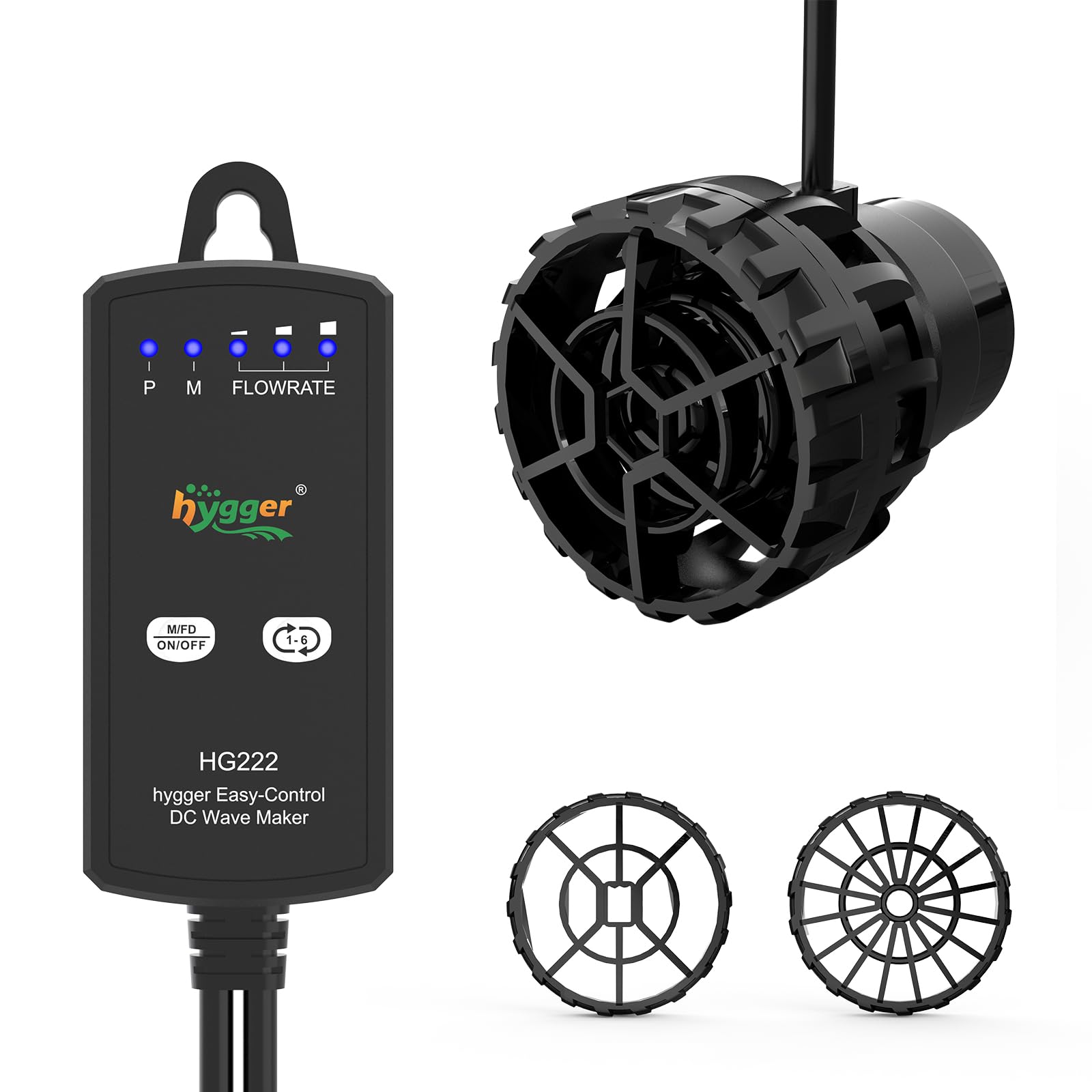 hygger wave maker front view highlights three outlets for flexible aquarium circulation.