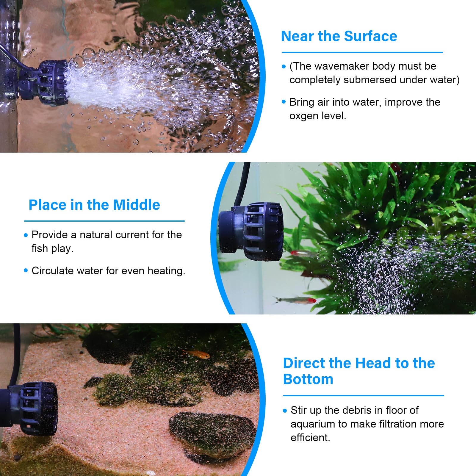 hygger wave maker outlets closeup shows versatile flow options.