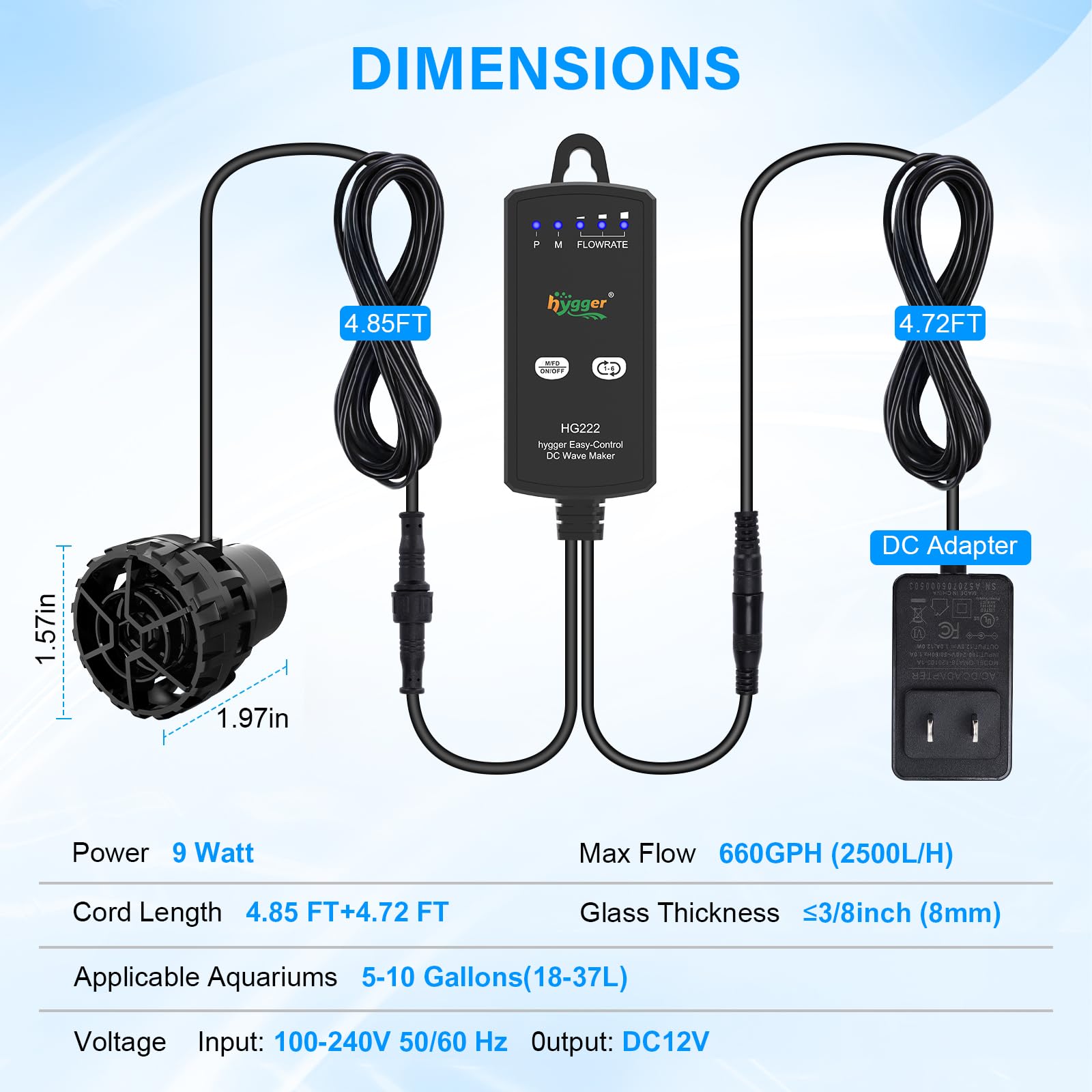 hygger wave maker quiet operation keeps the aquarium peaceful.