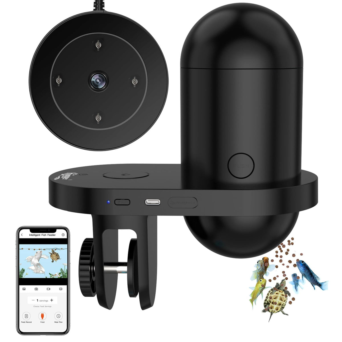 Hygger WiFi feeder front view for remote feeding control during busy days.