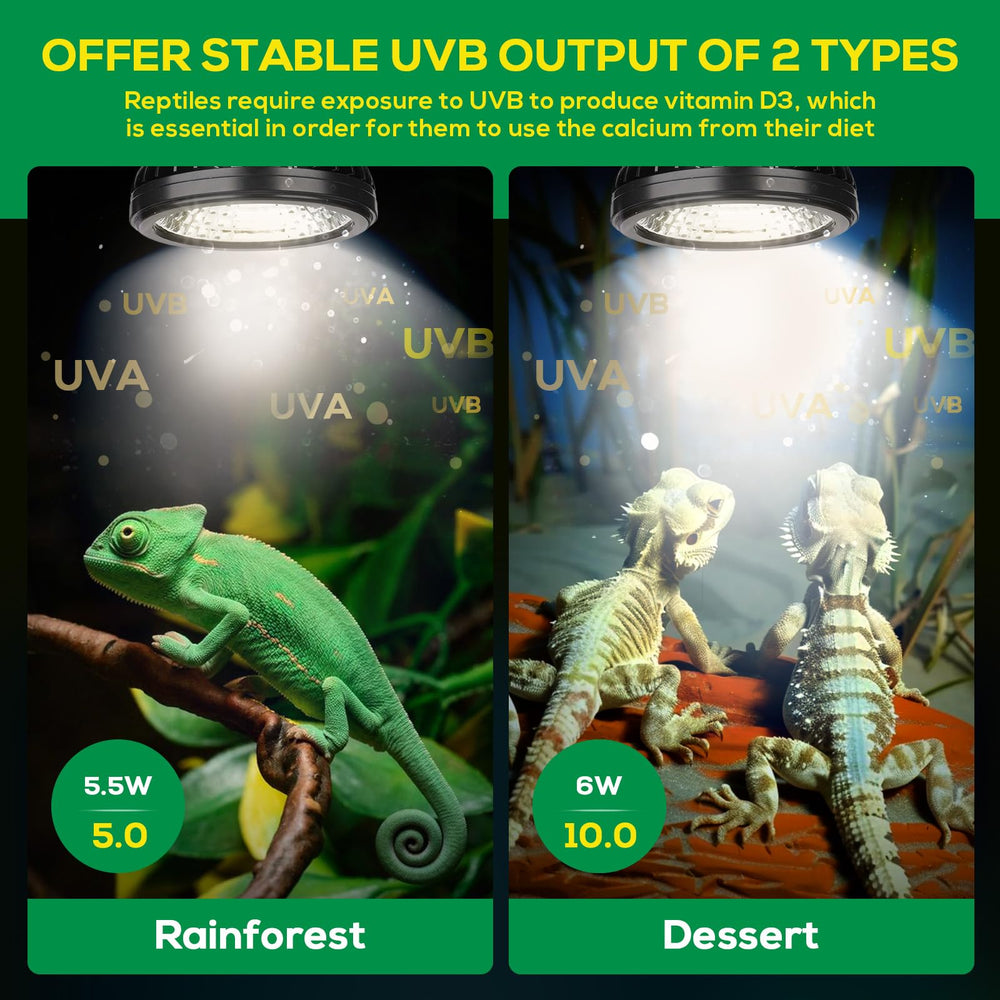 Hygger Zoo full-spectrum UVB UVA light with natural sunlight feel.