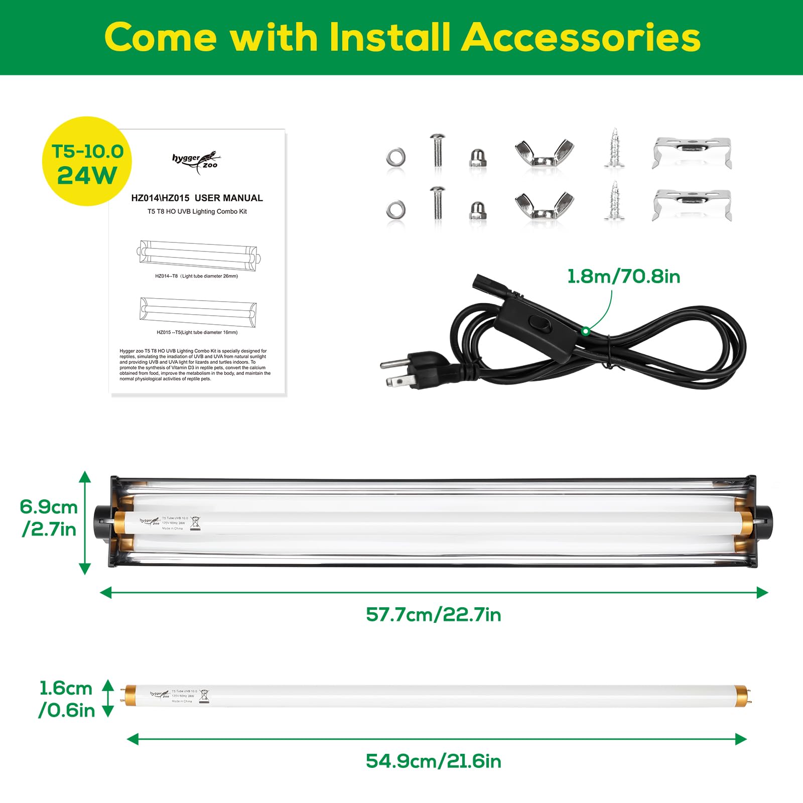 Hygger zoo UVB light supports mesh-cover or inside-tank mounting for flexible installation.