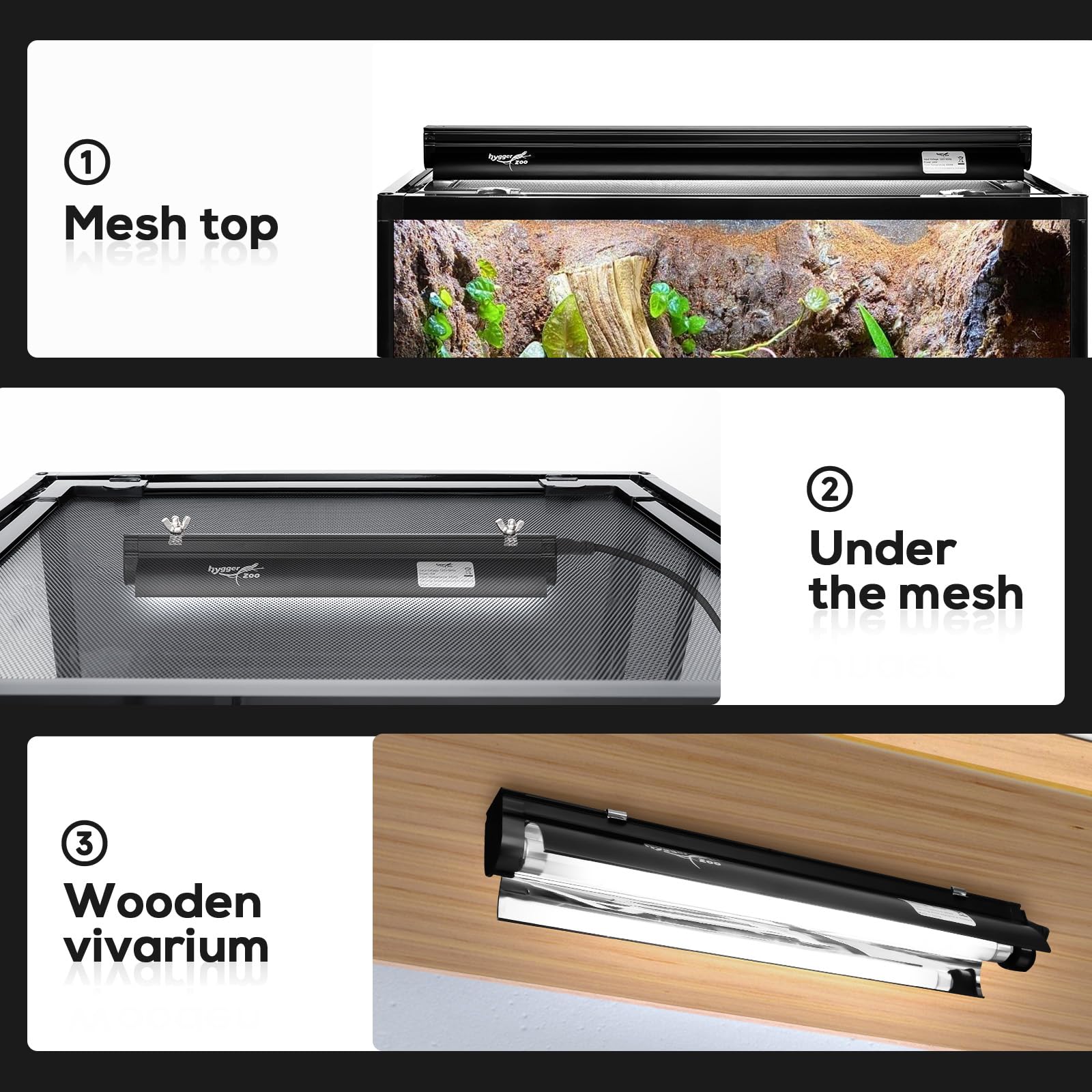 Hygger Zoo T5 Kit easy installation with versatile mounting for terrariums.