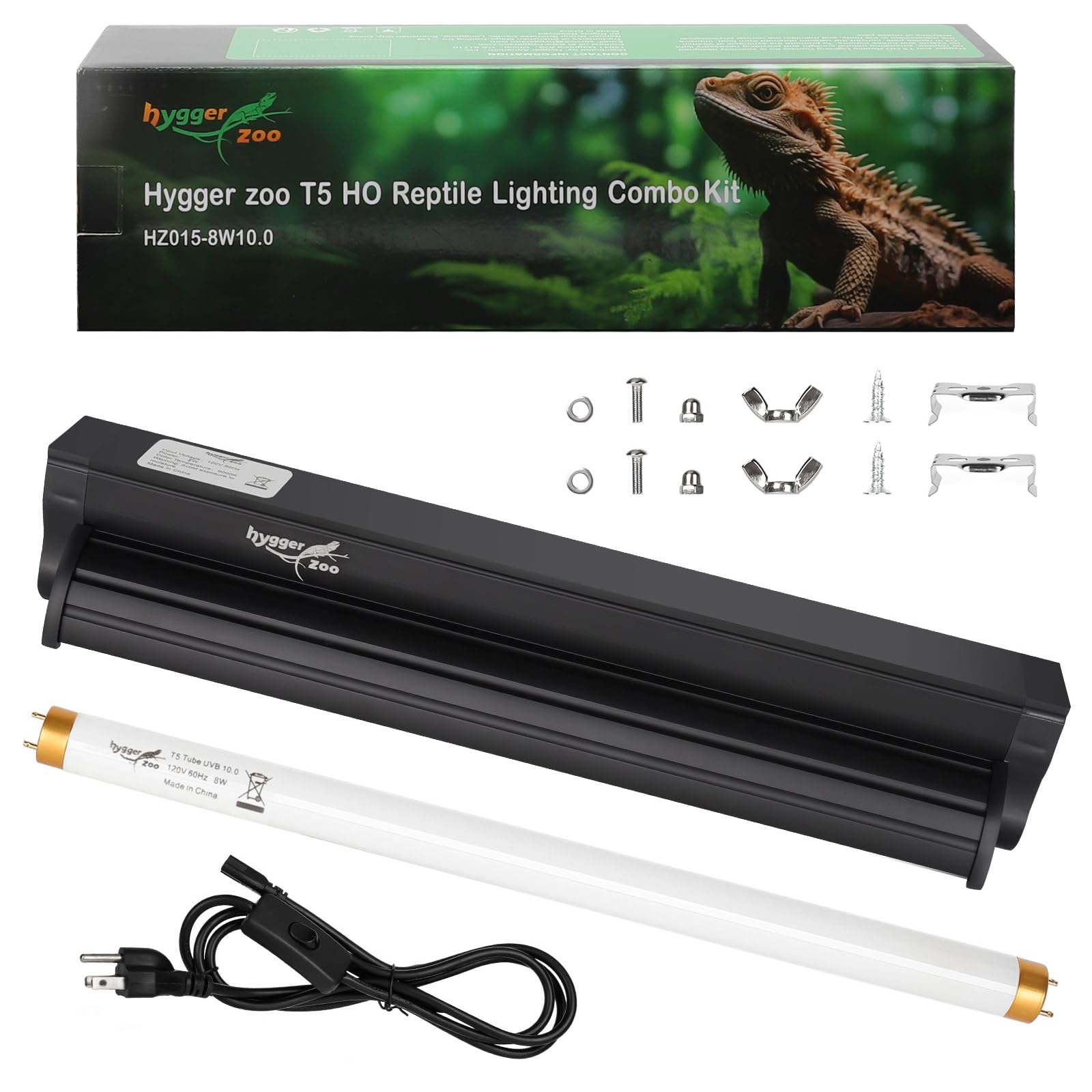 Hygger Zoo T5 UVB fixture 12in delivers strong UVB for reptile basking