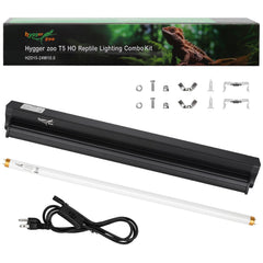 Hygger zoo T5 UVB light fixture with 22-inch hood provides strong UVB for reptile basking.