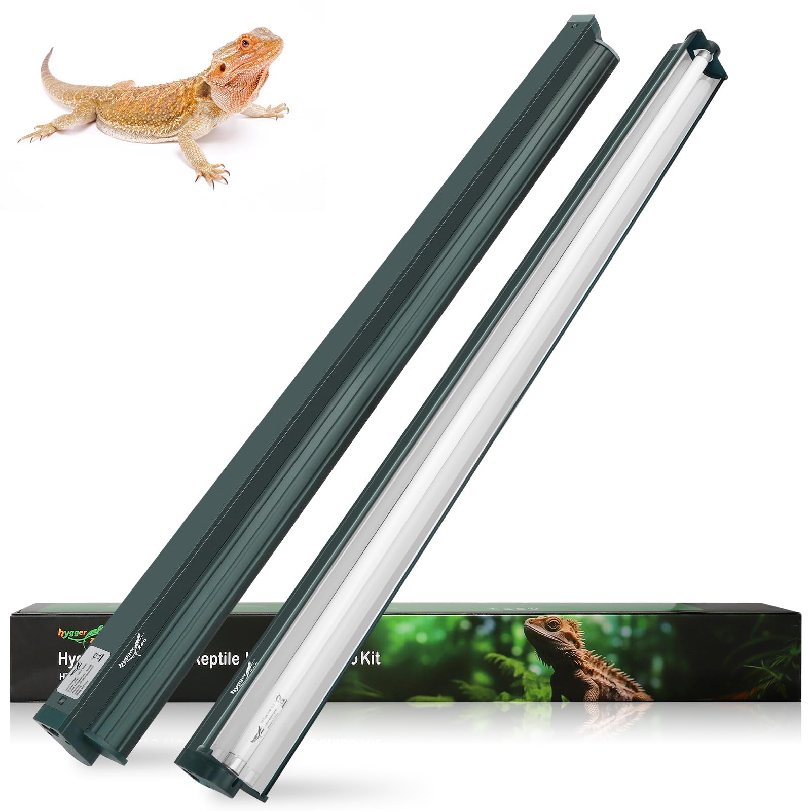 Hygger Zoo T5 UVB light fixture green combo kit—compact design for small terrariums.