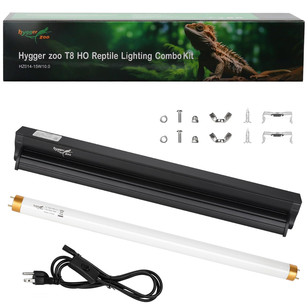Hygger Zoo T8 UVB light fixture 18in front view delivers strong UVB for basking.