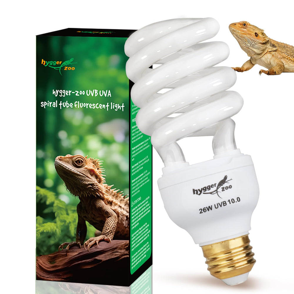 Hygger zoo UVB bulb 26W emits strong UVB output for reptiles' vitamin D3 synthesis.