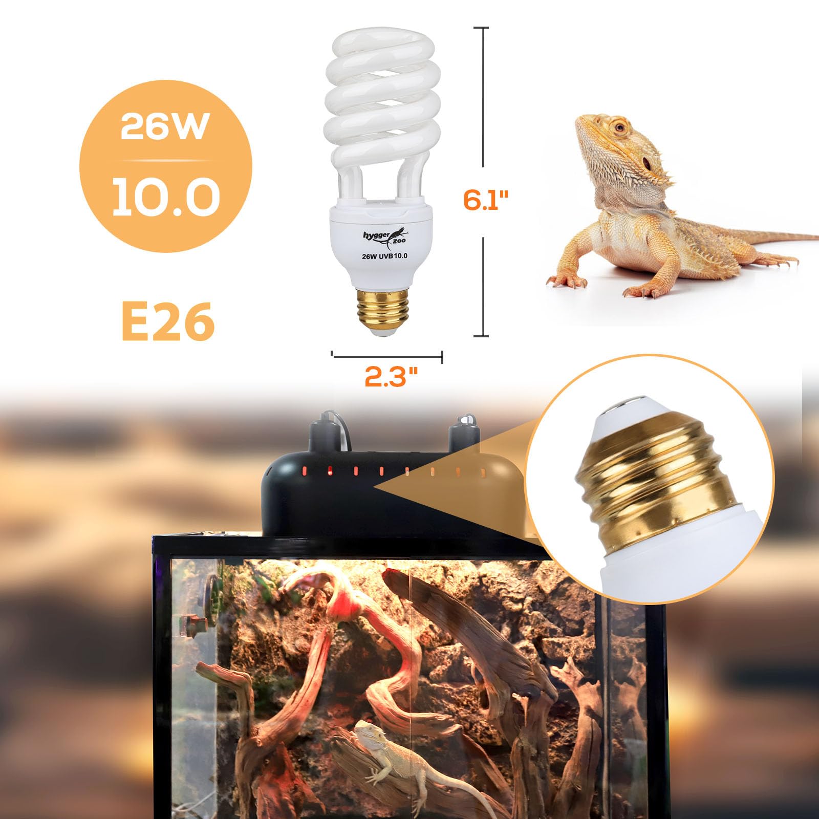 Hygger zoo UVB bulb features efficient heat dissipation for longevity.