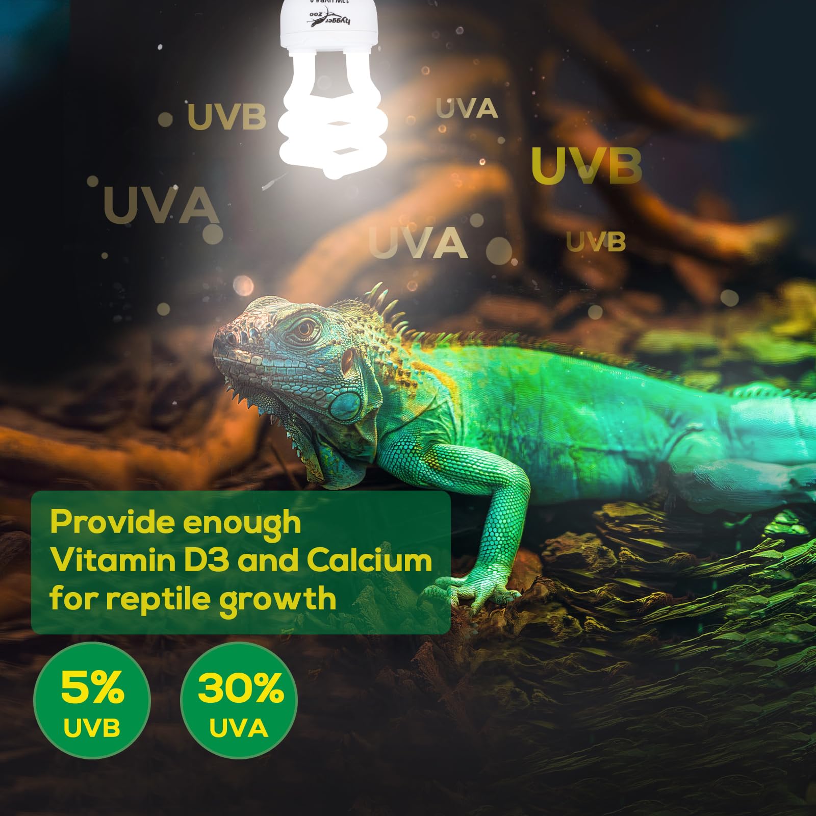 Hygger zoo UVB bulb quartz-glass construction delivering durable, stable UVB for daily use.