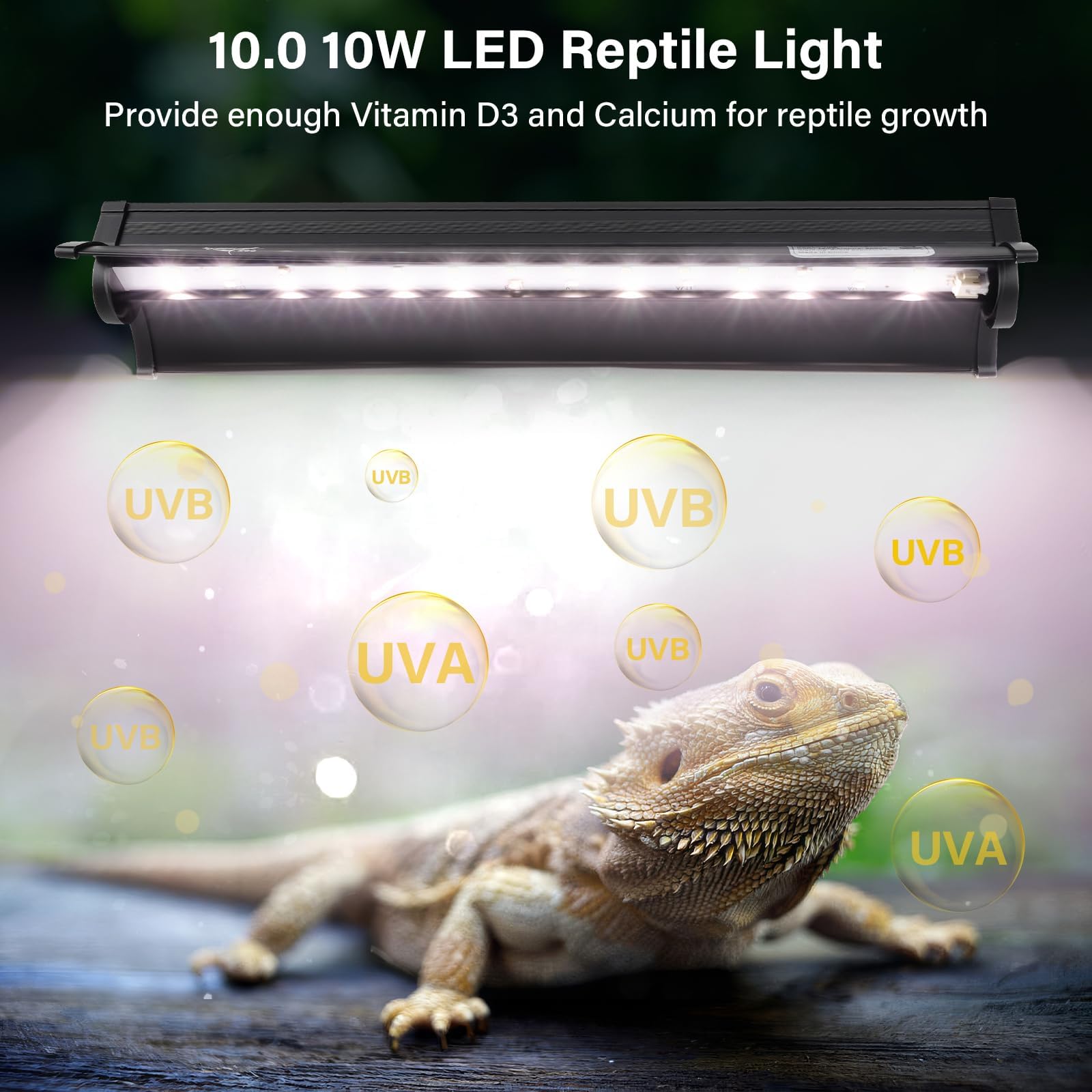 Hygger Zoo UVB Light 12in aluminum hood highlights efficient heat dissipation for longer life.
