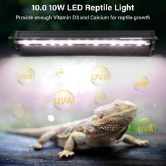 Hygger Zoo UVB Light 12in aluminum hood highlights efficient heat dissipation for longer life.