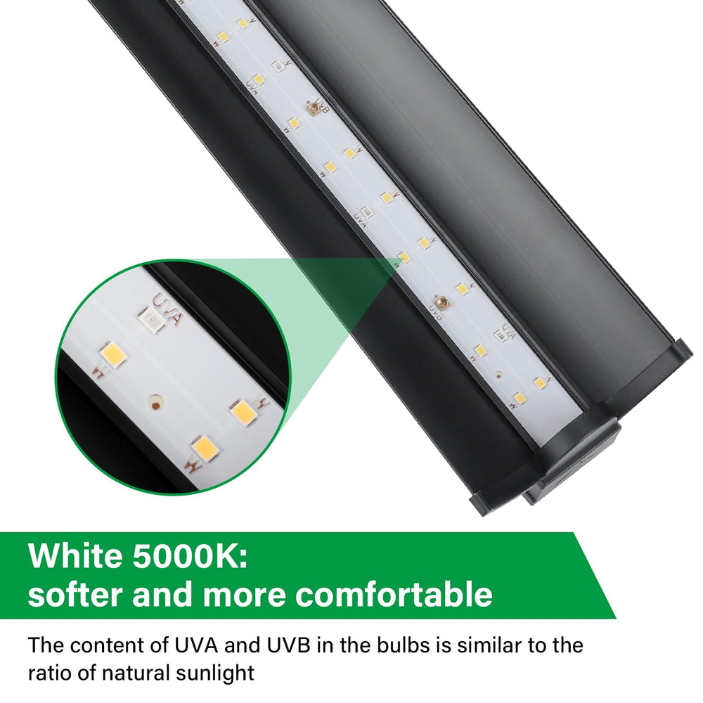 Hygger Zoo UVB Light for desert reptile setup provides near natural light balance.