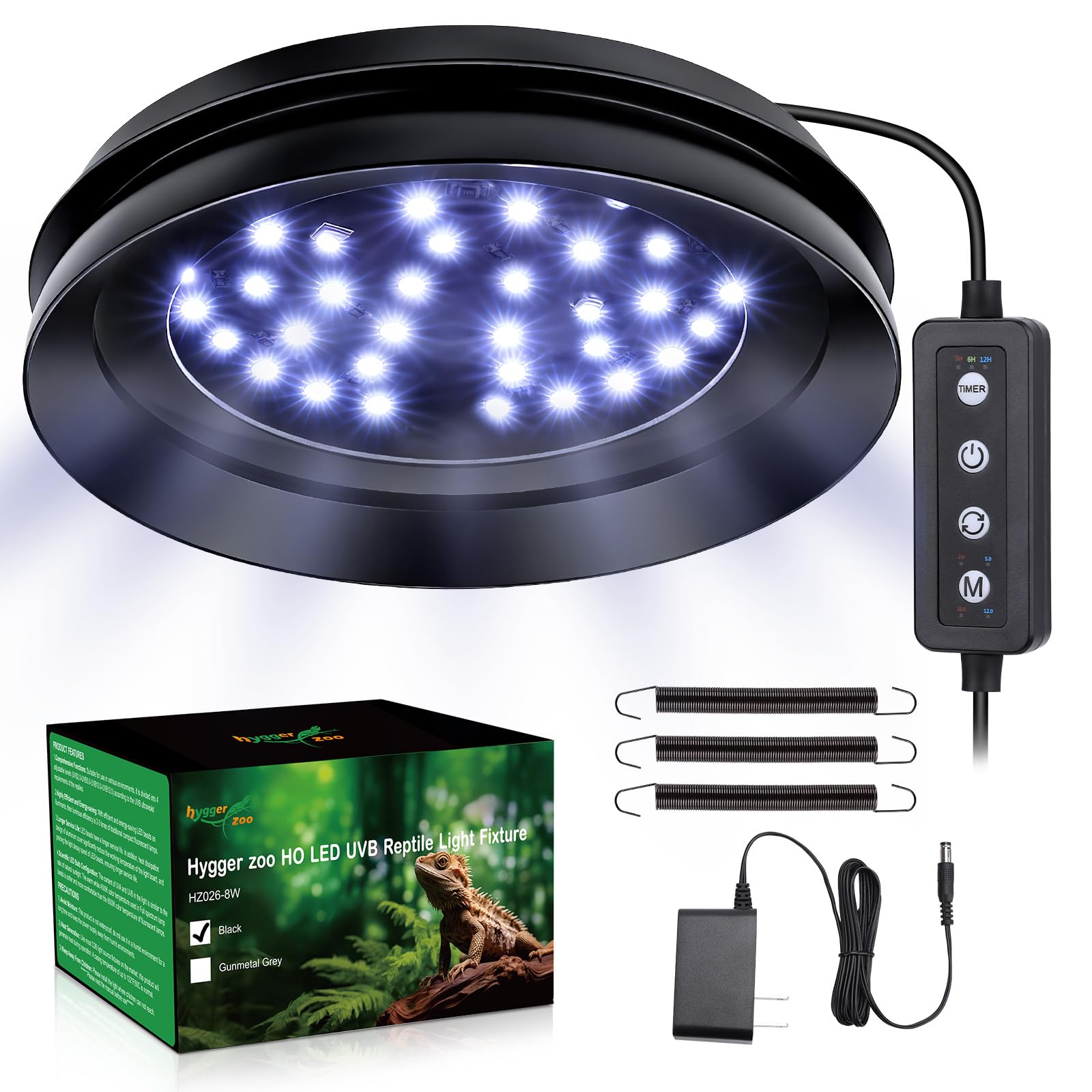 Hygger zoo UVB light with dimming control for customizable reptile habitats.