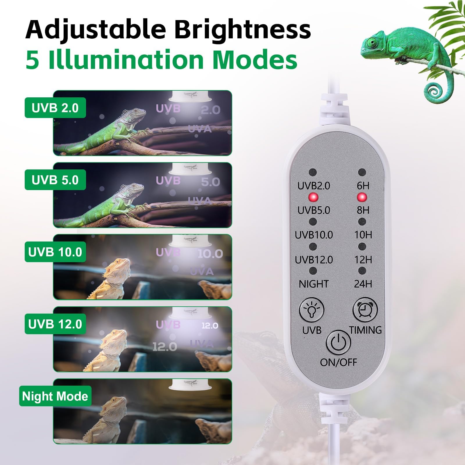 Hygger zoo UVB light shown with timer for easy day-night cycle control.