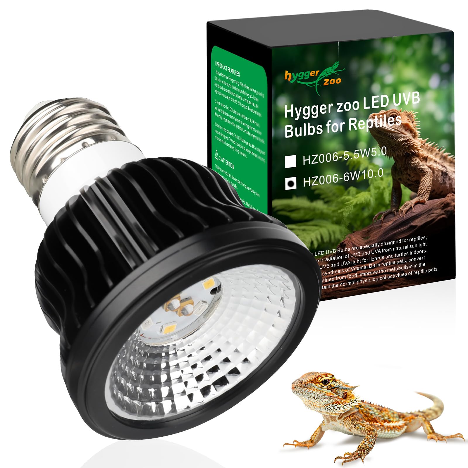 Hygger Zoo UVB reptile light 6W ready for basking reptiles.