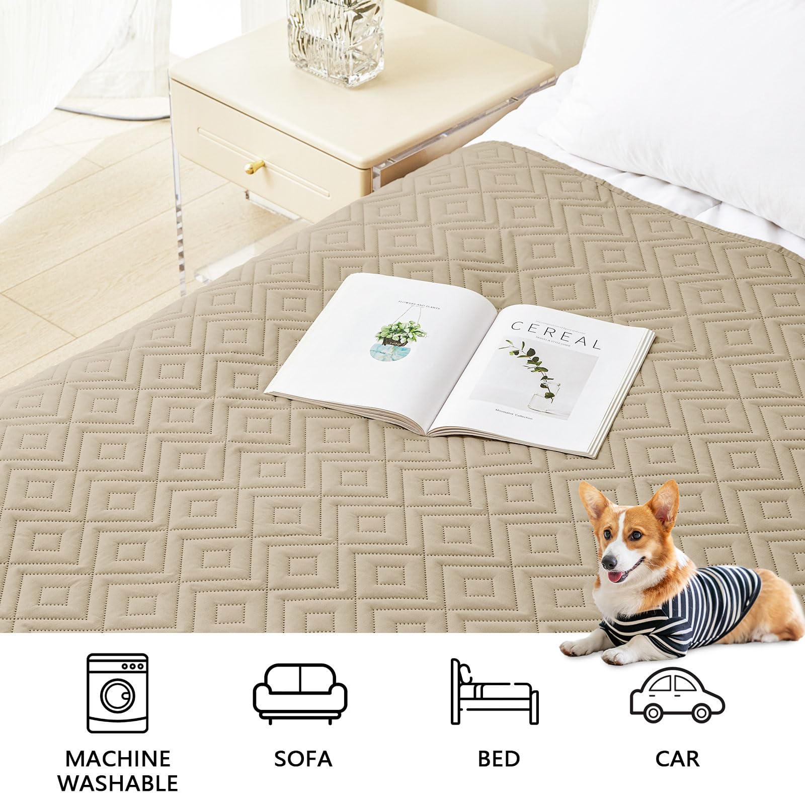 Hyha taupe-beige blanket folded to show two-tone design and versatility.